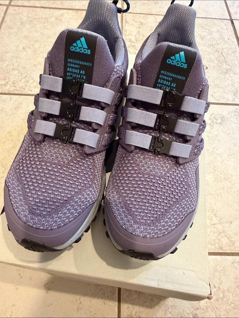 adidas women’s Lavender Knit Hook-and-Loop Sneakers, 8.5